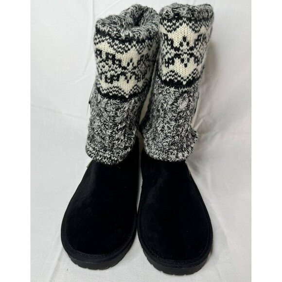 NWT Muk Luks Womens Janie Boot Size 8 Black Knit Cuff Button Accent - Picture 3 of 10